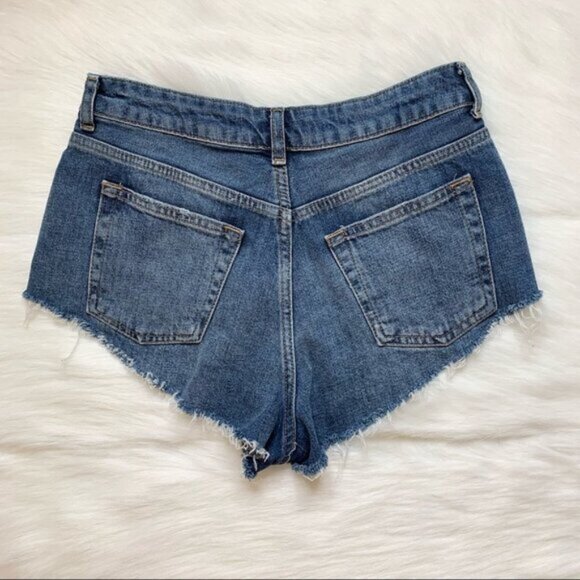 Topshop Moto Kiri Jean Shorts High Rise Waist Denim Raw hem Blue Size 4 - Picture 10 of 11